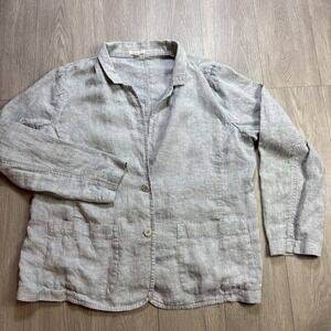 EILEEN FISHER Metallic Sparkle Cardigan Blazer Organic Linen Gray Color Women XL